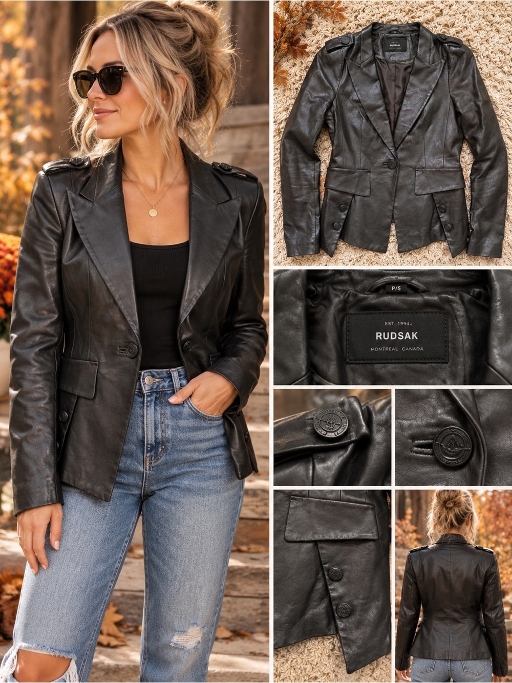 RUDSAK Black Leather Tailored Blazer